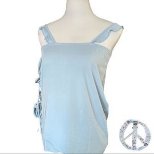 𝅺$ 5 add on item $ sky blue faux 3 tie wrap top with ruffled straps.